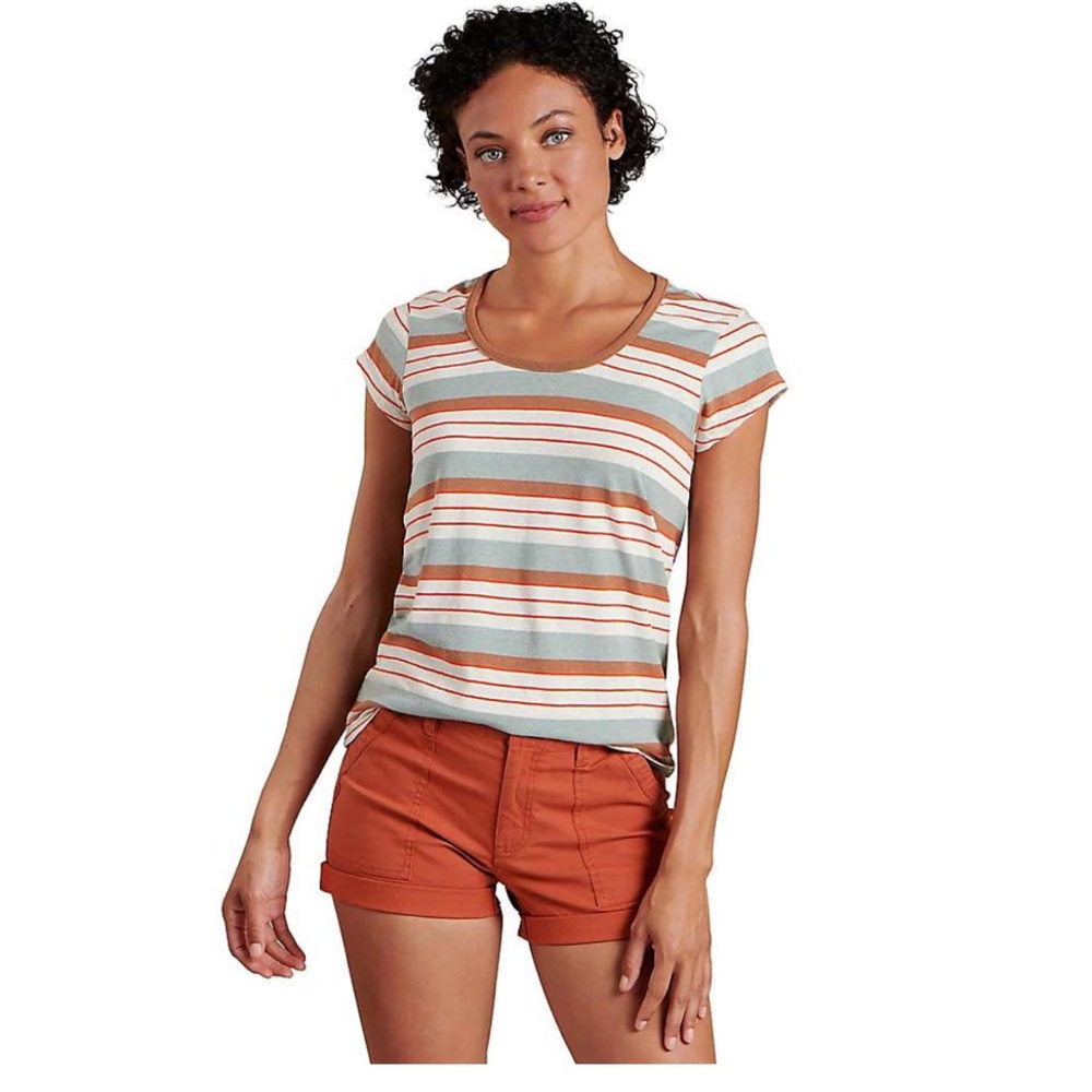 Toad&Co Women's Striped Short Sleeve Tee - Orange, White, Gray